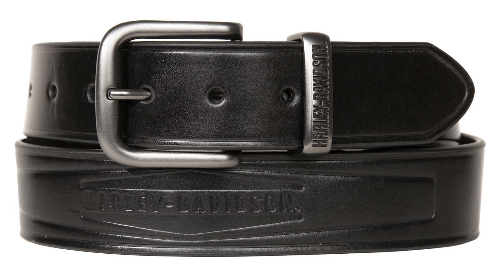 Harley-Davidson Men's Metal Keeper H-D Logo Genuine Leather Belt - Black - Wisconsin Harley-Davidson