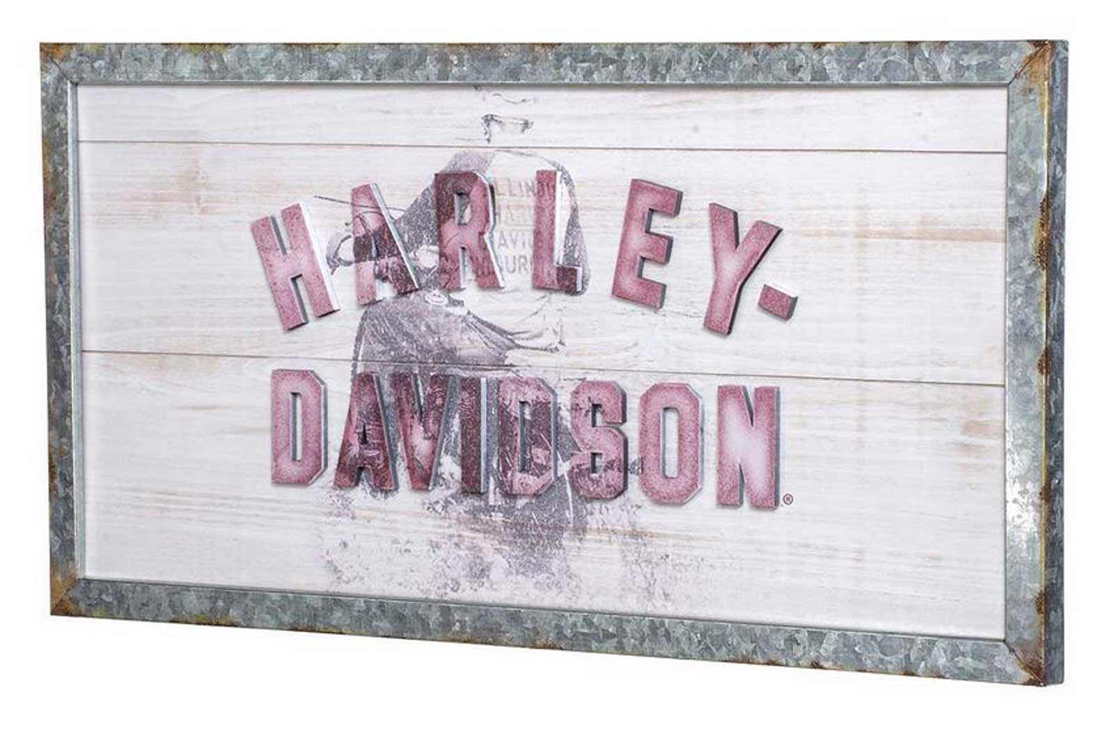 Harley-Davidson Rider Solid Wooden Rectangle Pub Sign w/ Galvanized Metal Frame - Wisconsin Harley-Davidson