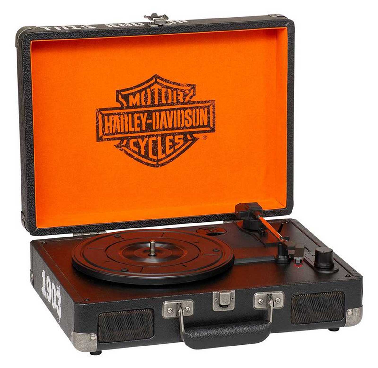 Harley-Davidson Vintage Portable Record Player, Bar & Shield Logo Trunk Inspired - No Hassle Returns at Wisconsin Harley