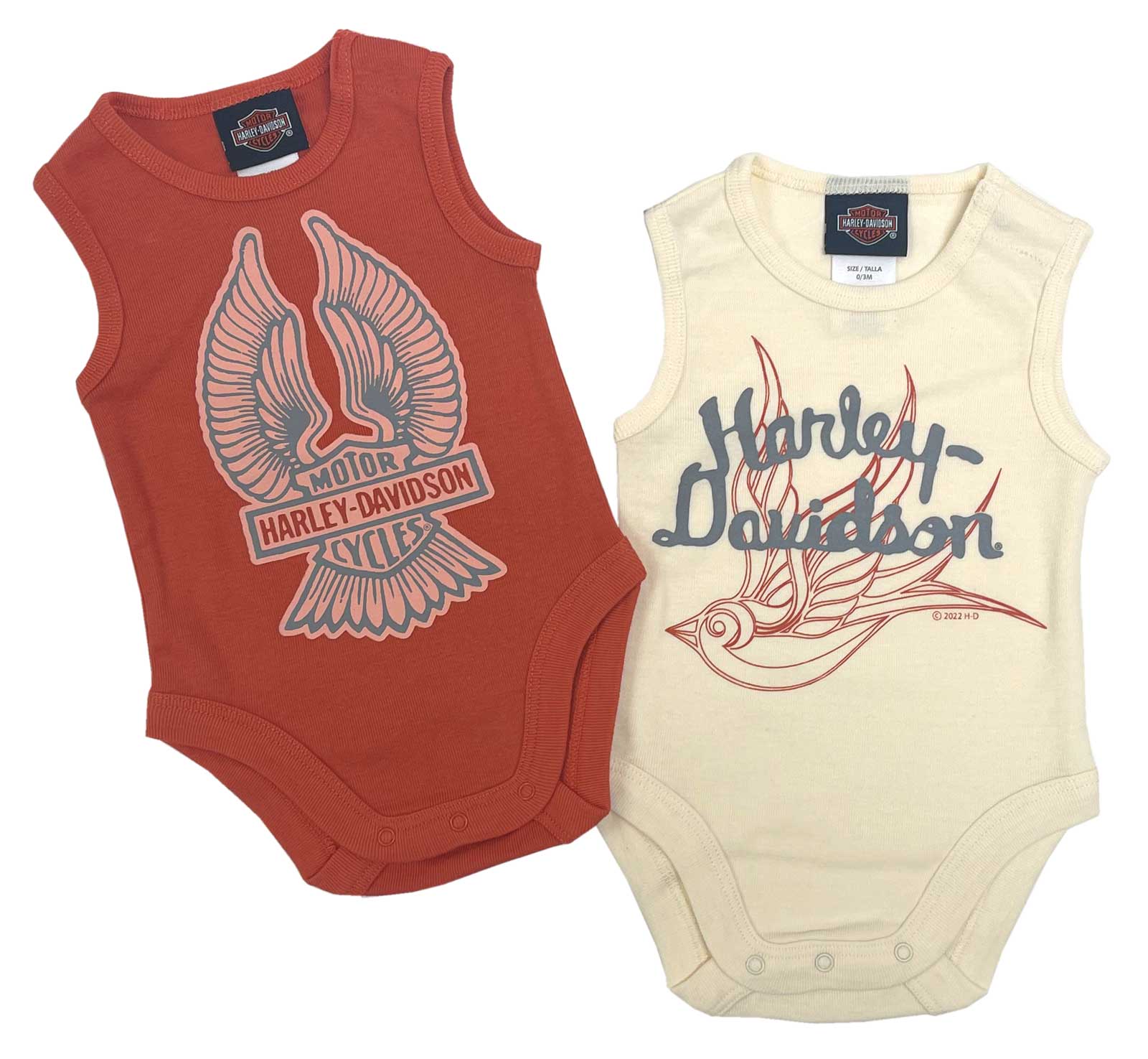 Harley-Davidson Baby Girls' 2-Pack Newborn Rib Bodysuit Creeper Set-Orange/Cream - Wisconsin Harley-Davidson