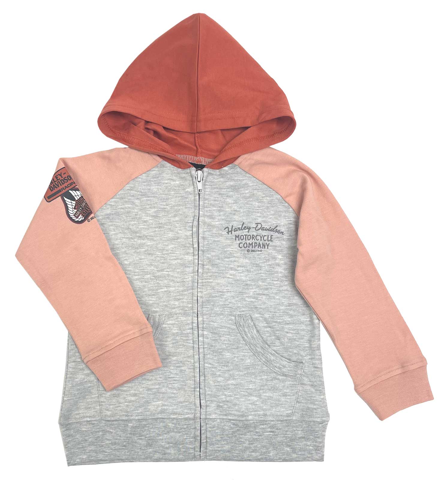 Harley-Davidson Little Girls' Knit Zip-Up Colorblock Toddler Hoodie - Pink/Gray - Wisconsin Harley-Davidson