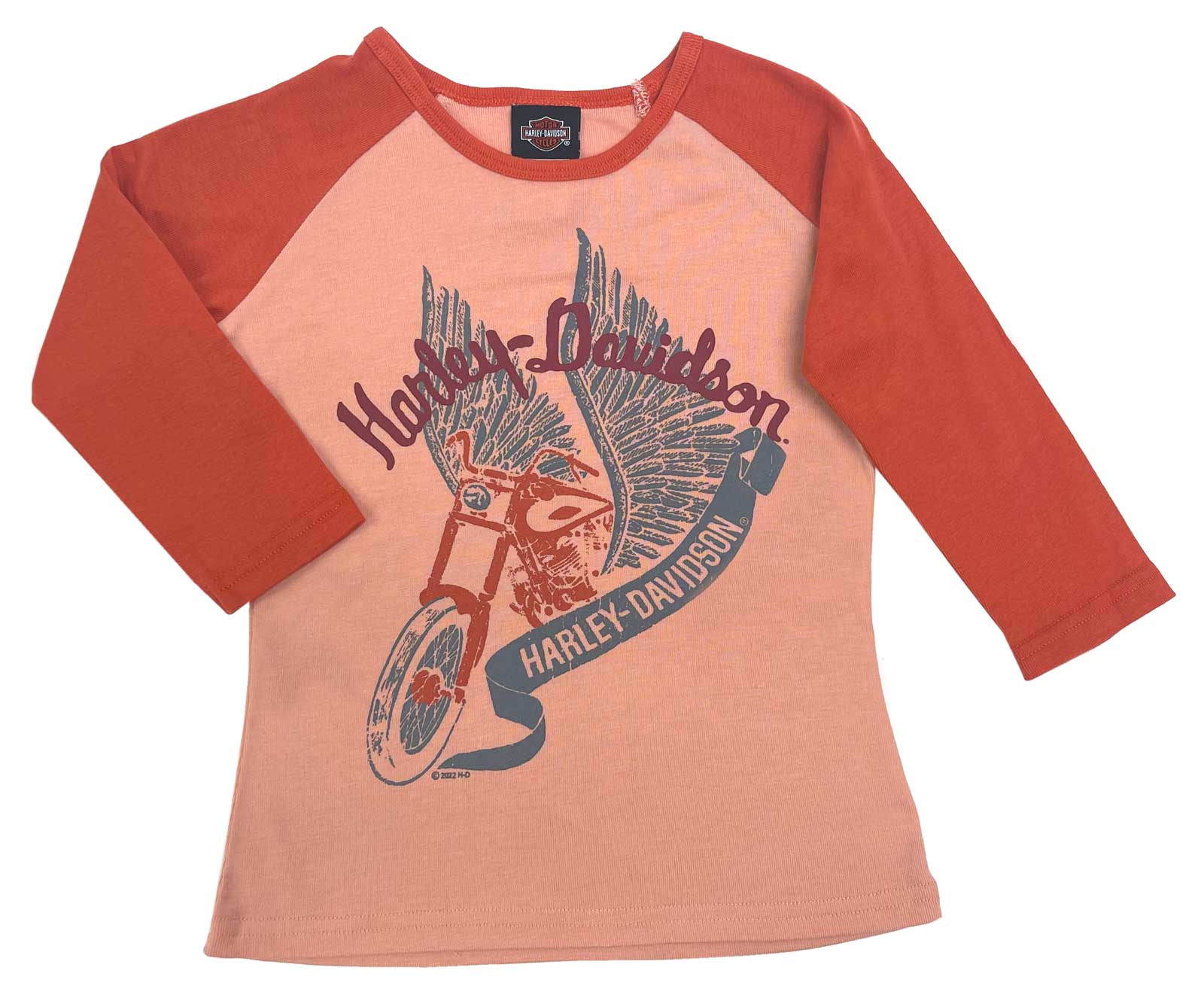 Harley-Davidson Little Girls' 3/4 Sleeve Raglan Colorblock Toddler Tee - Orange - Wisconsin Harley-Davidson