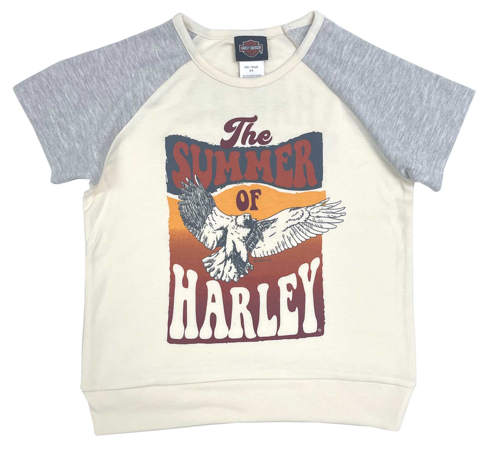Harley-Davidson Little Girls' Relaxed Fit Short Sleeve Knit Tee - Cream & Gray - Wisconsin Harley-Davidson