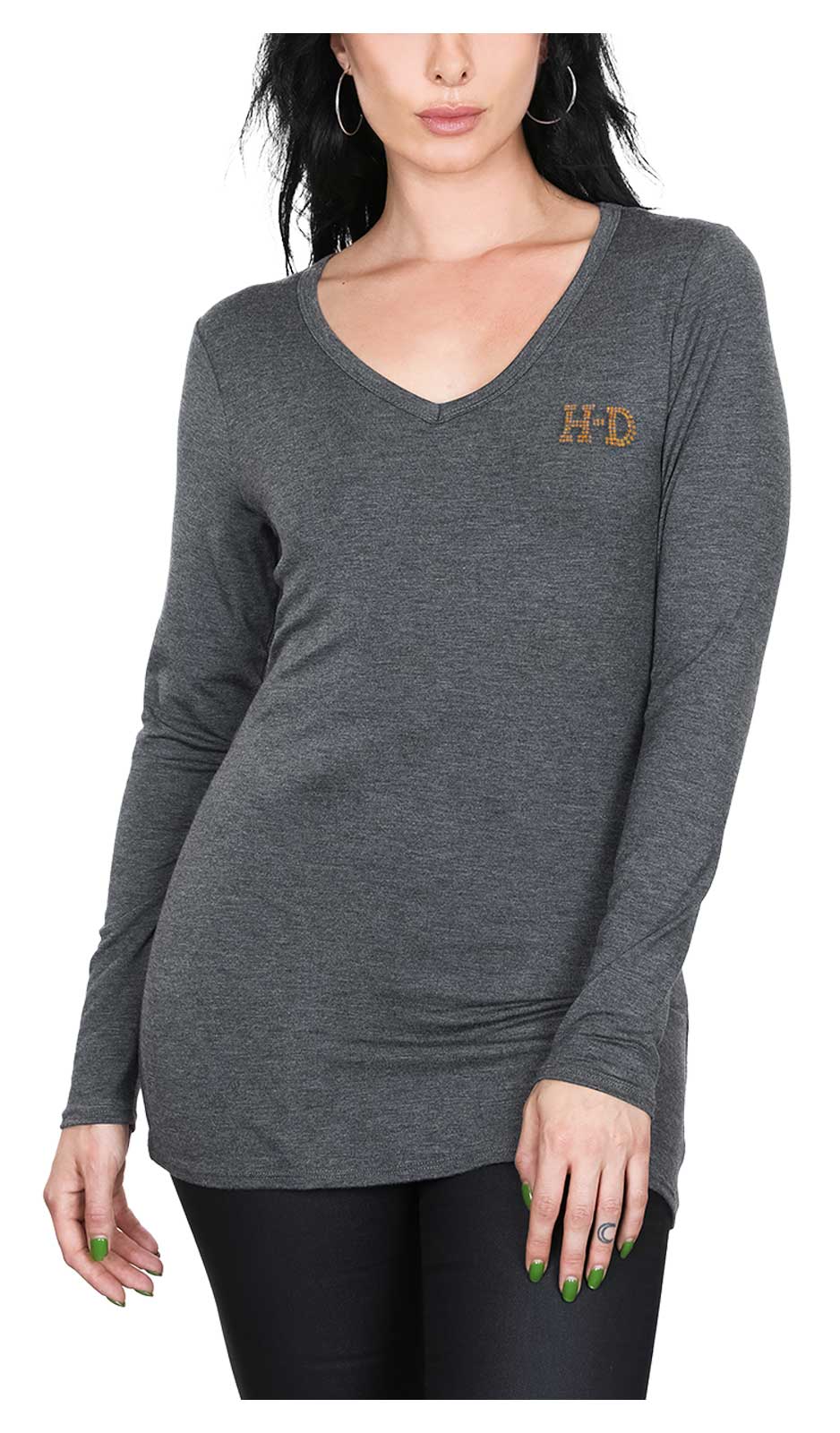 Harley-Davidson Women's Harley Proud Long Sleeve V-Neck Shirt - Heather Gray - Wisconsin Harley-Davidson