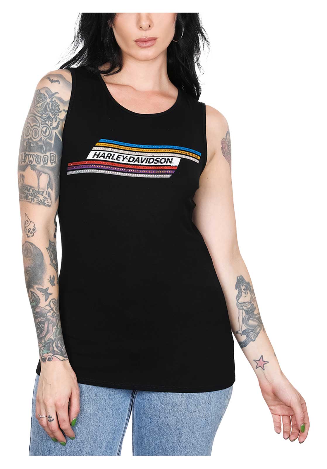 Harley-Davidson Women's Switchback Fullback Keyhole Sleeveless Tank Top - Black - Wisconsin Harley-Davidson