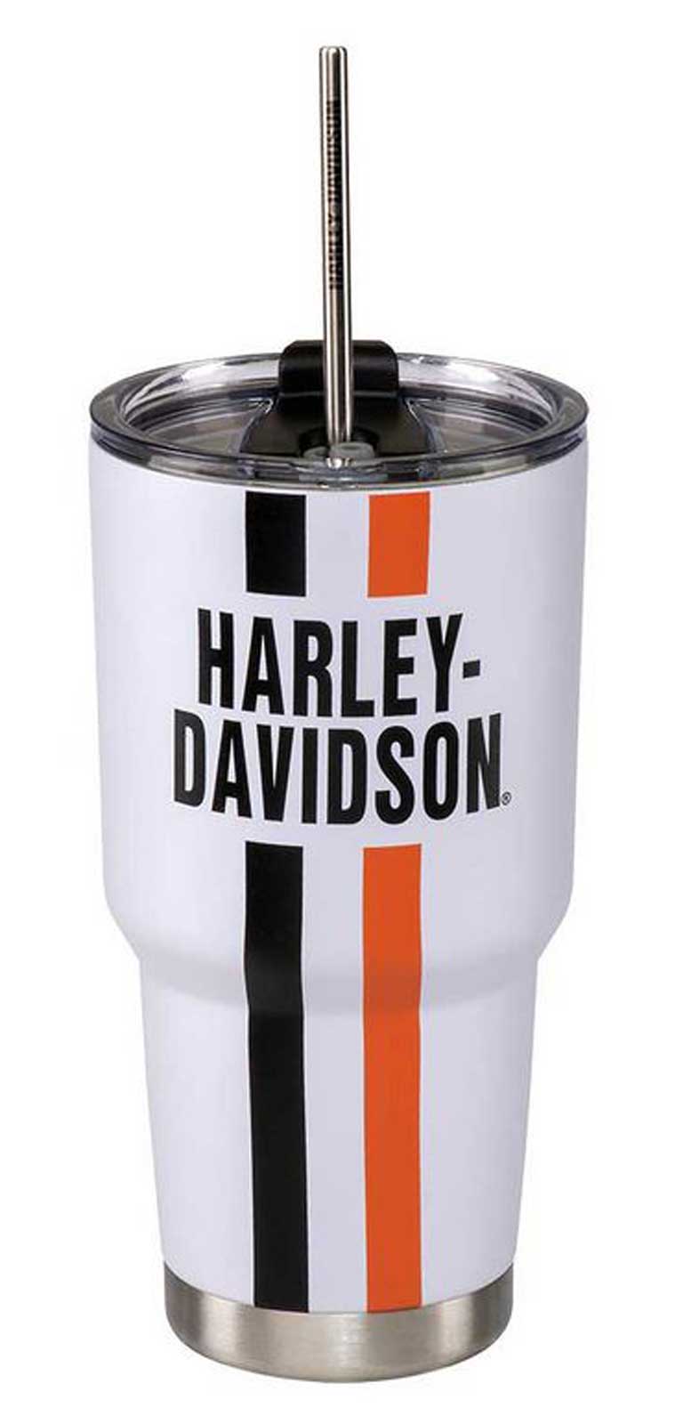 Harley-Davidson Stripes Tumbler w/ Straw, Double-Wall Stainless Steel - 30 oz. - Wisconsin Harley-Davidson