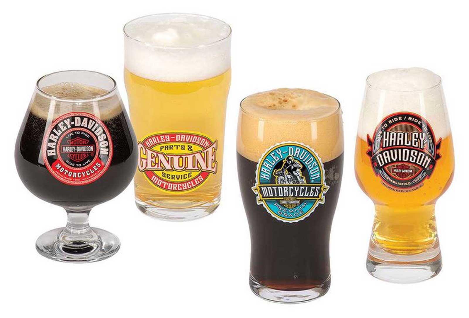 Harley-Davidson Label Craft Beer Glasses Set, Unique H-D Graphics - Set of 4 - Wisconsin Harley-Davidson