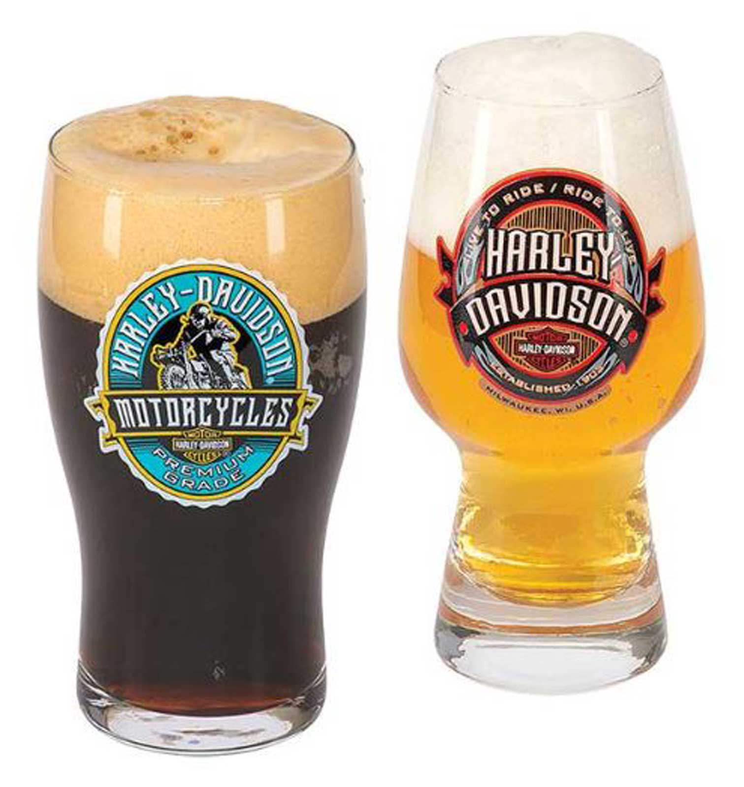 Harley-Davidson Label Craft Beer Glasses Set, Unique H-D Graphics - Set of 4 - No Hassle Returns at Wisconsin Harley