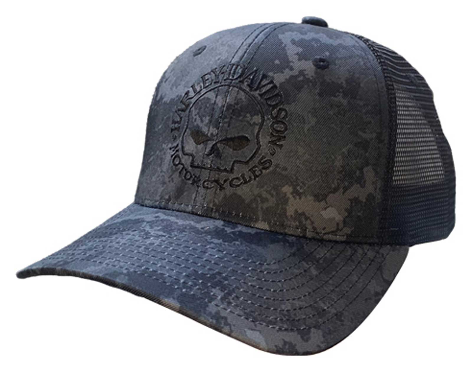 Harley-Davidson Men's Tonal Camo Skull Snapback Colorblocked Mesh Trucker Hat, Harley Davidson, Size: Adjustable, Gray