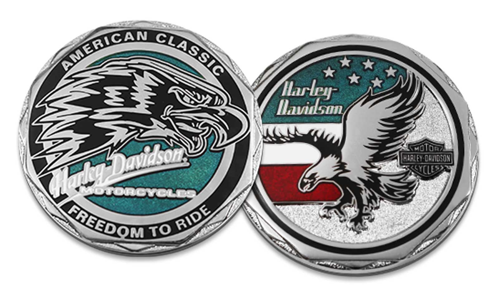 Harley-Davidson American Classic Eagle Metal Patriotic Challenge Coin, 1.75 inch - Wisconsin Harley-Davidson