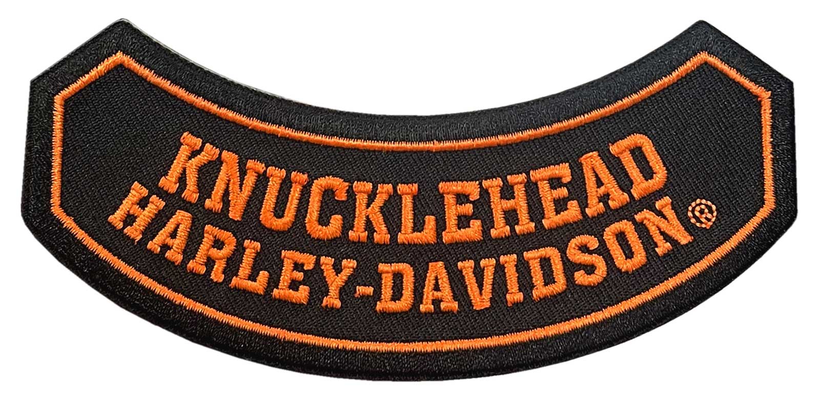 Harley-Davidson 5 in. Embroidered Knucklehead Rocker Emblem Sew-On Patch - Black - Wisconsin Harley-Davidson