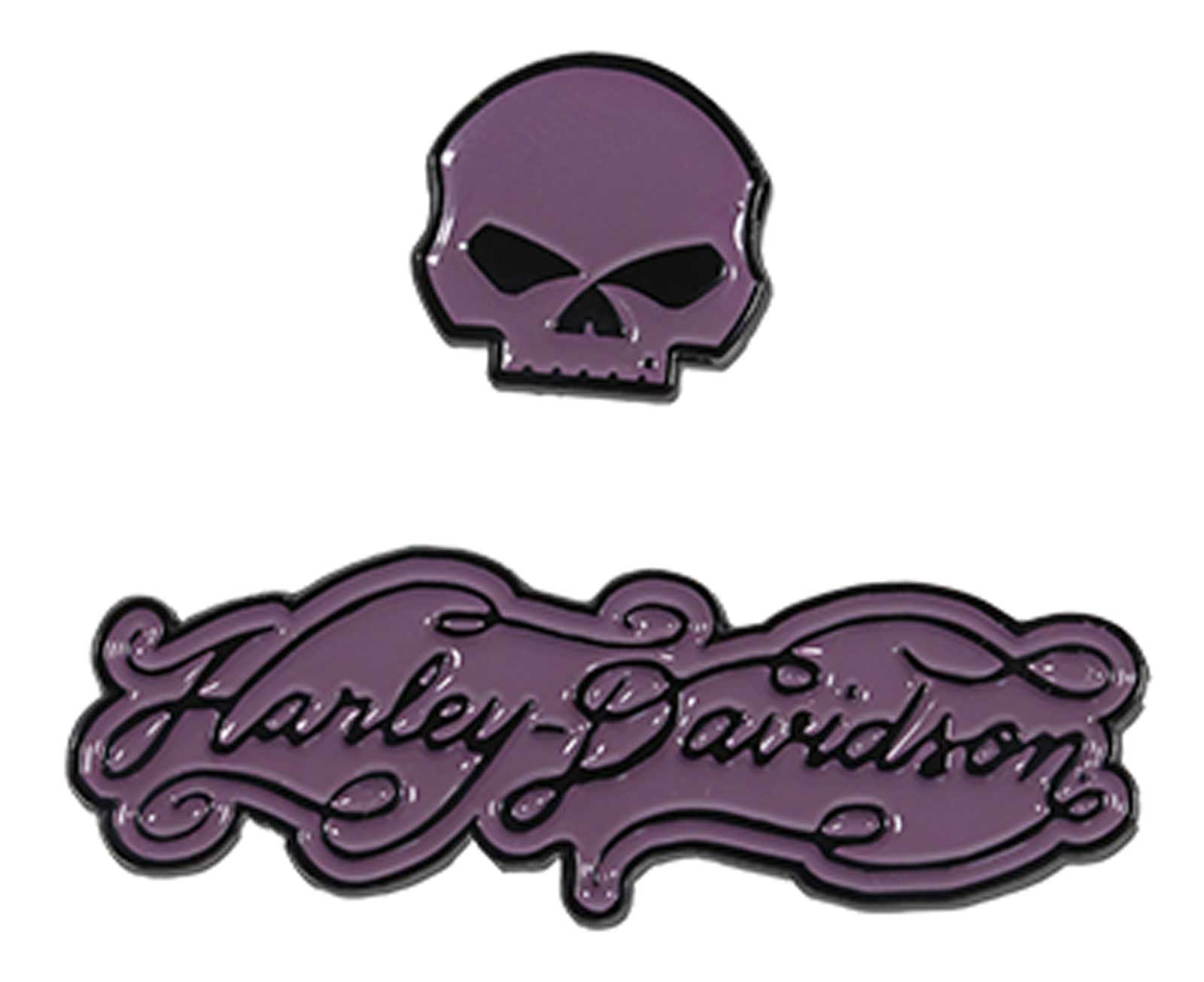 Harley-Davidson 1.5 inch Harley Curve Willie G Skull Metal Pin Set, Gloss Finish - Wisconsin Harley-Davidson