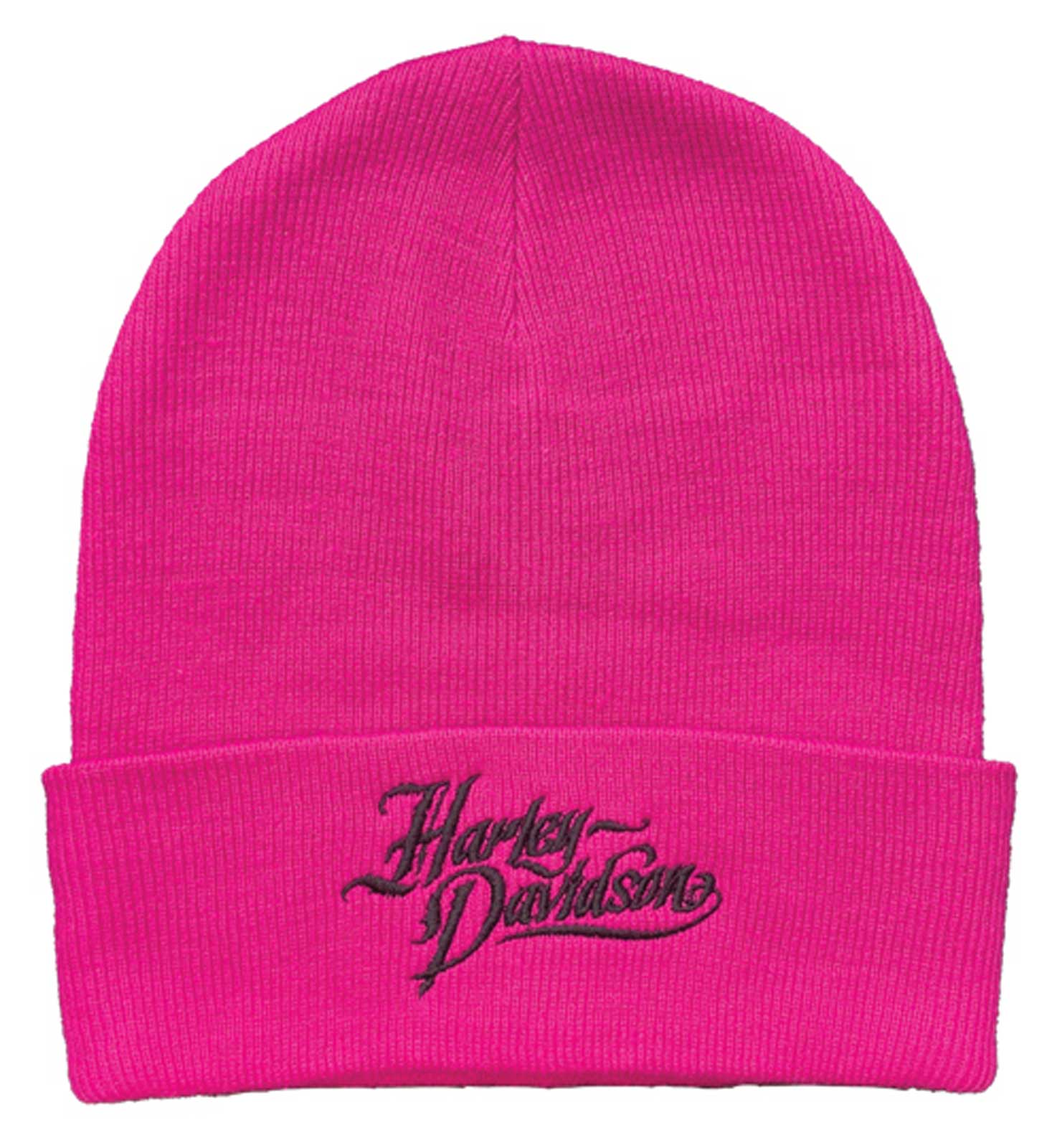 Harley-Davidson Women's Embroidered H-D Script Cuffed Beanie Hat - Bright Pink - Wisconsin Harley-Davidson