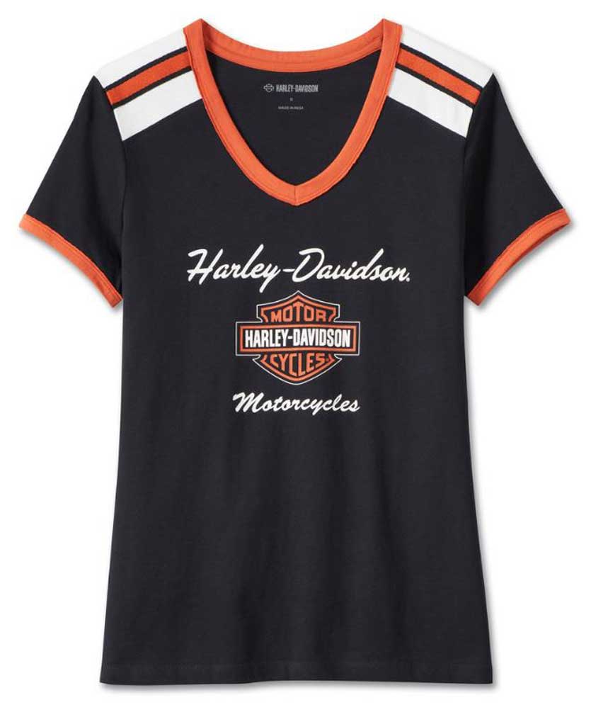 Tシャツ・カットソー IONSEOUL Harley USA Sweatshirt JH059 Harley-Davidson® Womens Iconic V-Neck Shoulder Stripe Short