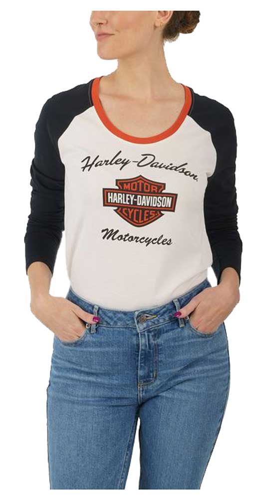Harley-Davidson Women's First-Class Long Sleeve Raglan Tee - White 99018-23VW - No Hassle Returns at Wisconsin Harley