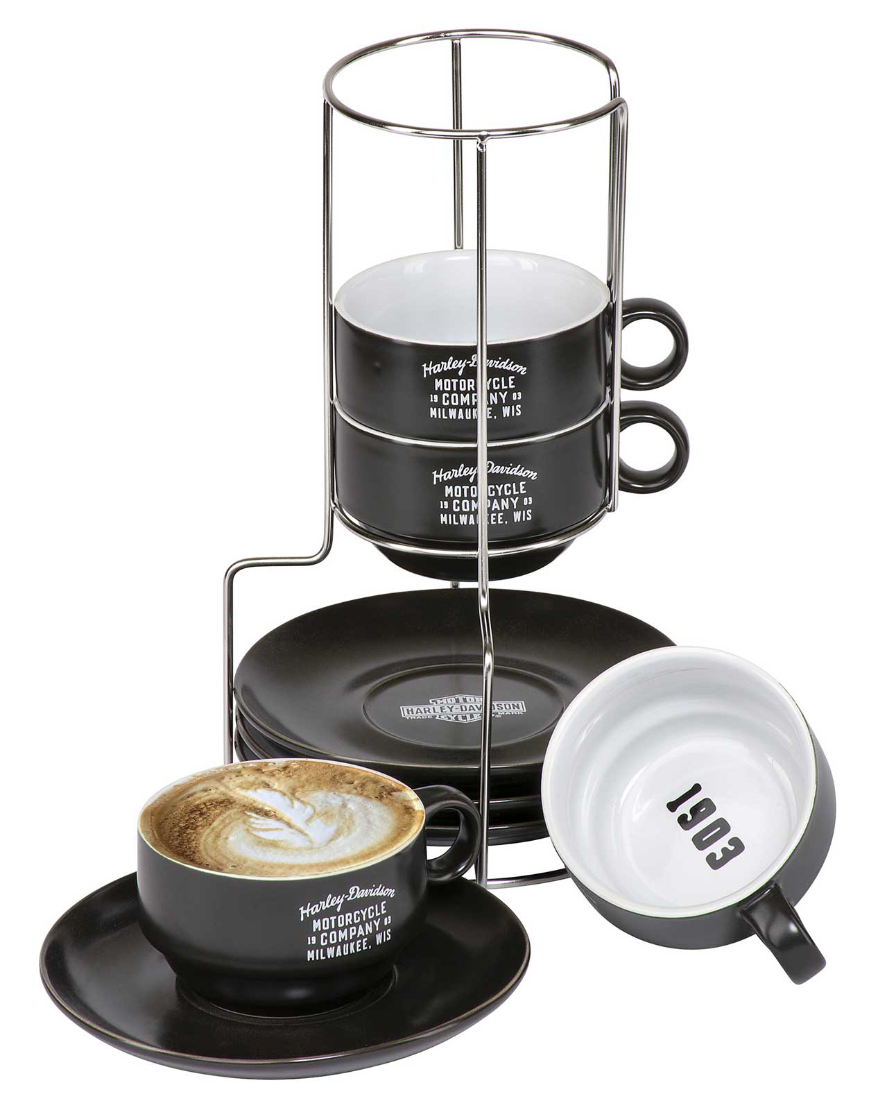 Harley-Davidson Free Shipping - Harley-Davidson Espresso Mug Set, Set of 4 Ceramic Mugs & Saucers - Black - Free Shipping on many products plus Orders Over $99
