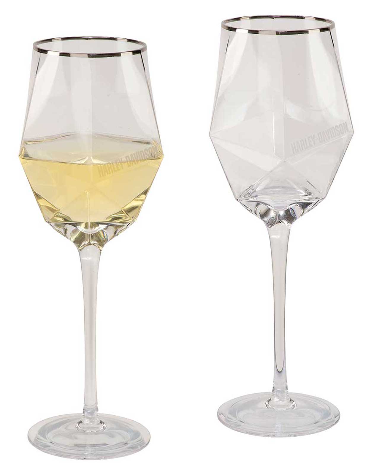 Harley-Davidson® Geometric Wine Glass Set, Etched H-D Logos
