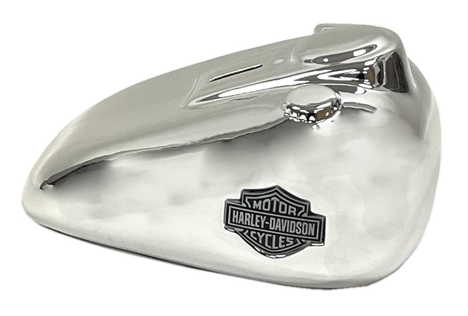 Harley-Davidson Chrome Plated Ceramic Gas Tank Bank, Bar & Shield Medallion - Wisconsin Harley-Davidson