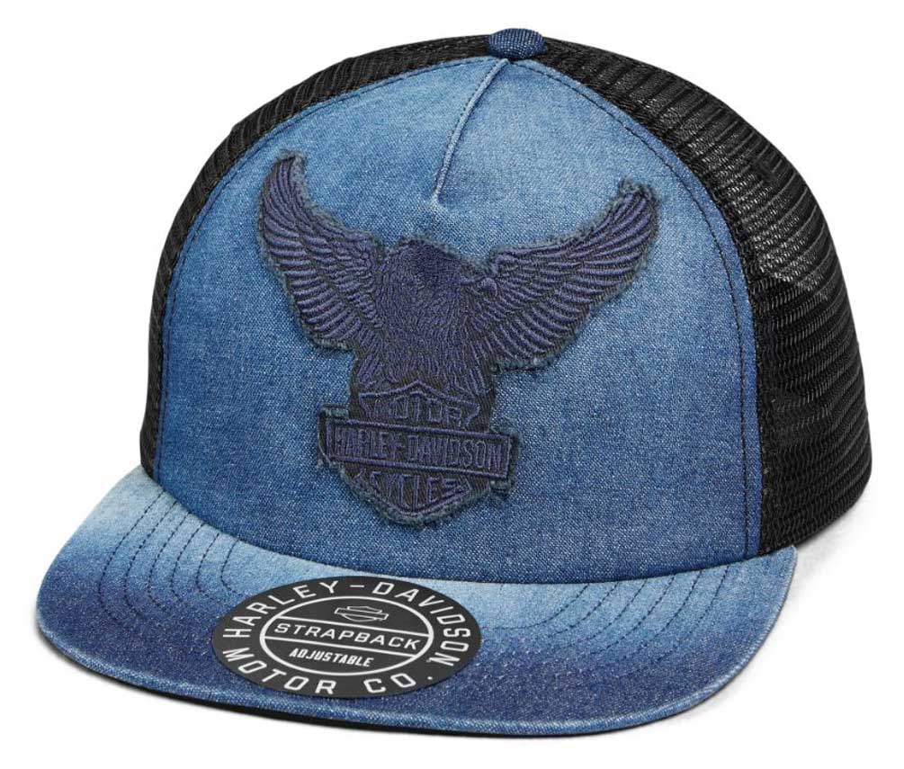 Harley-Davidson Men's Road Captain Adjustable Trucker Cap, Navy Blue 97627-23VM - Wisconsin Harley-Davidson