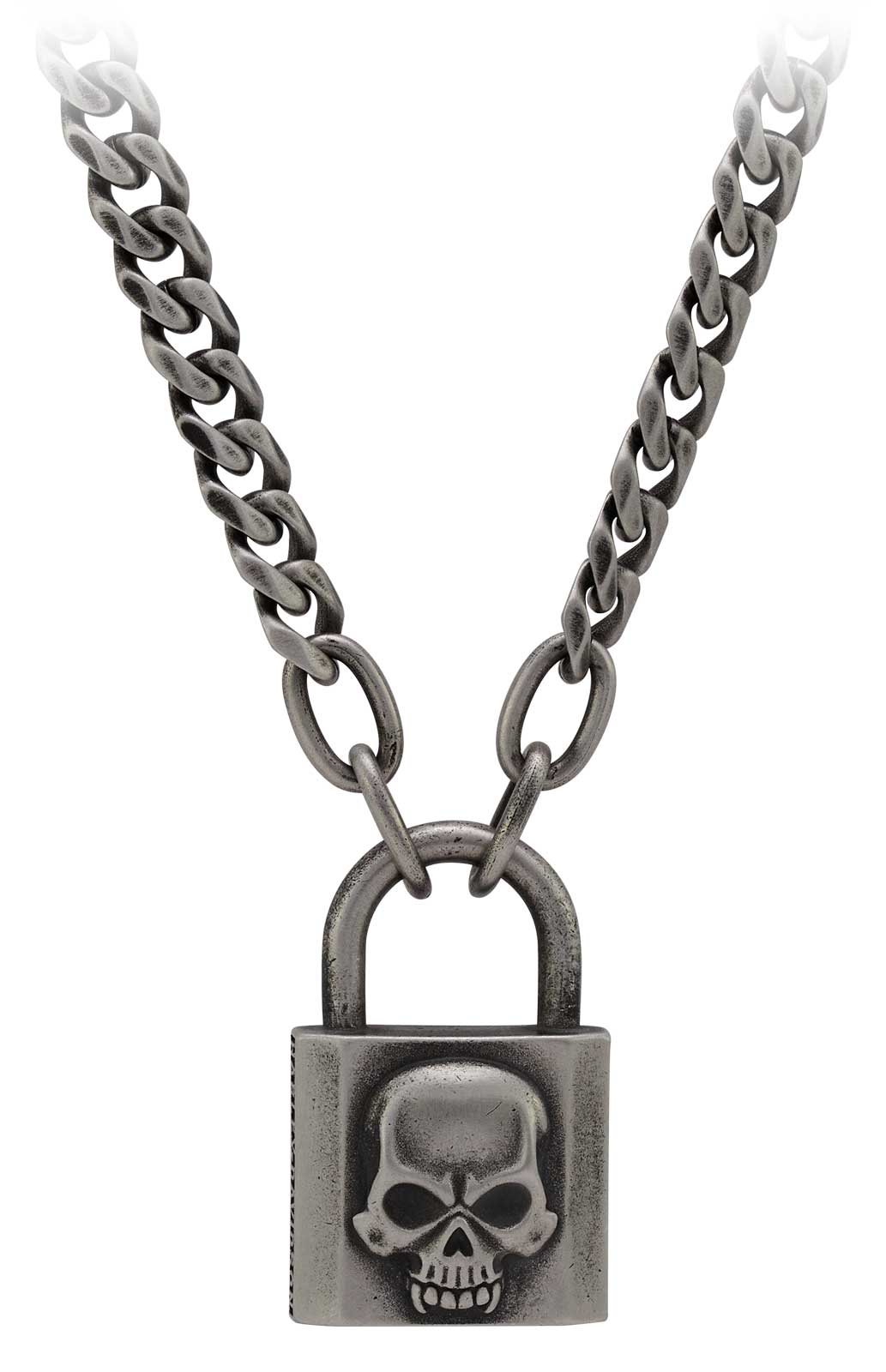 Harley-Davidson Men's Deadlock Skull Padlock Chain Necklace - Stainless Steel - Wisconsin Harley-Davidson