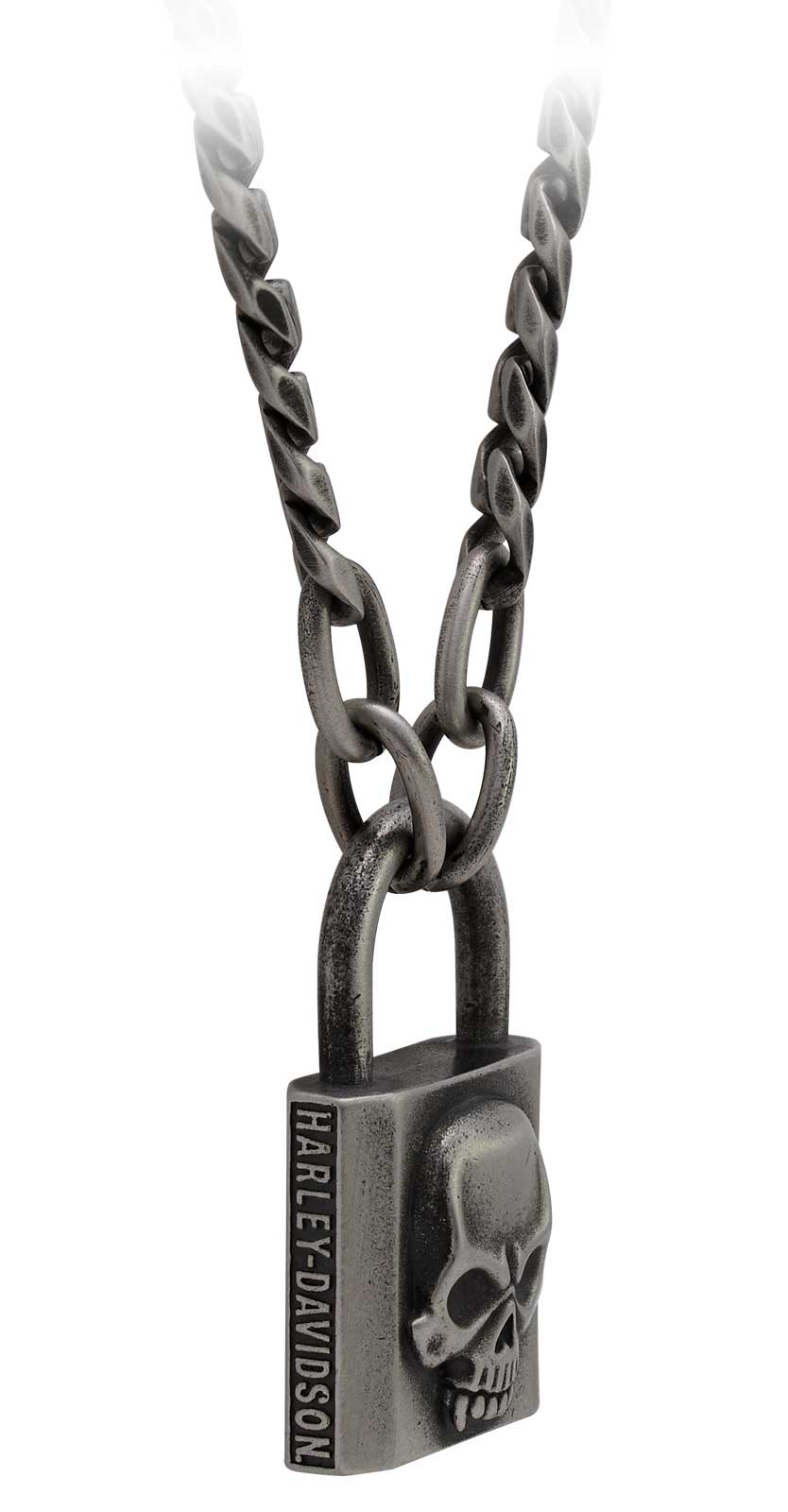 Harley-Davidson® Men's Deadlock Skull Padlock Chain Necklace - Stainless  Steel