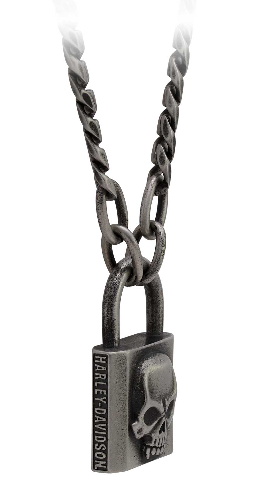 Harley-Davidson® Men's Deadlock Skull Padlock Chain Necklace