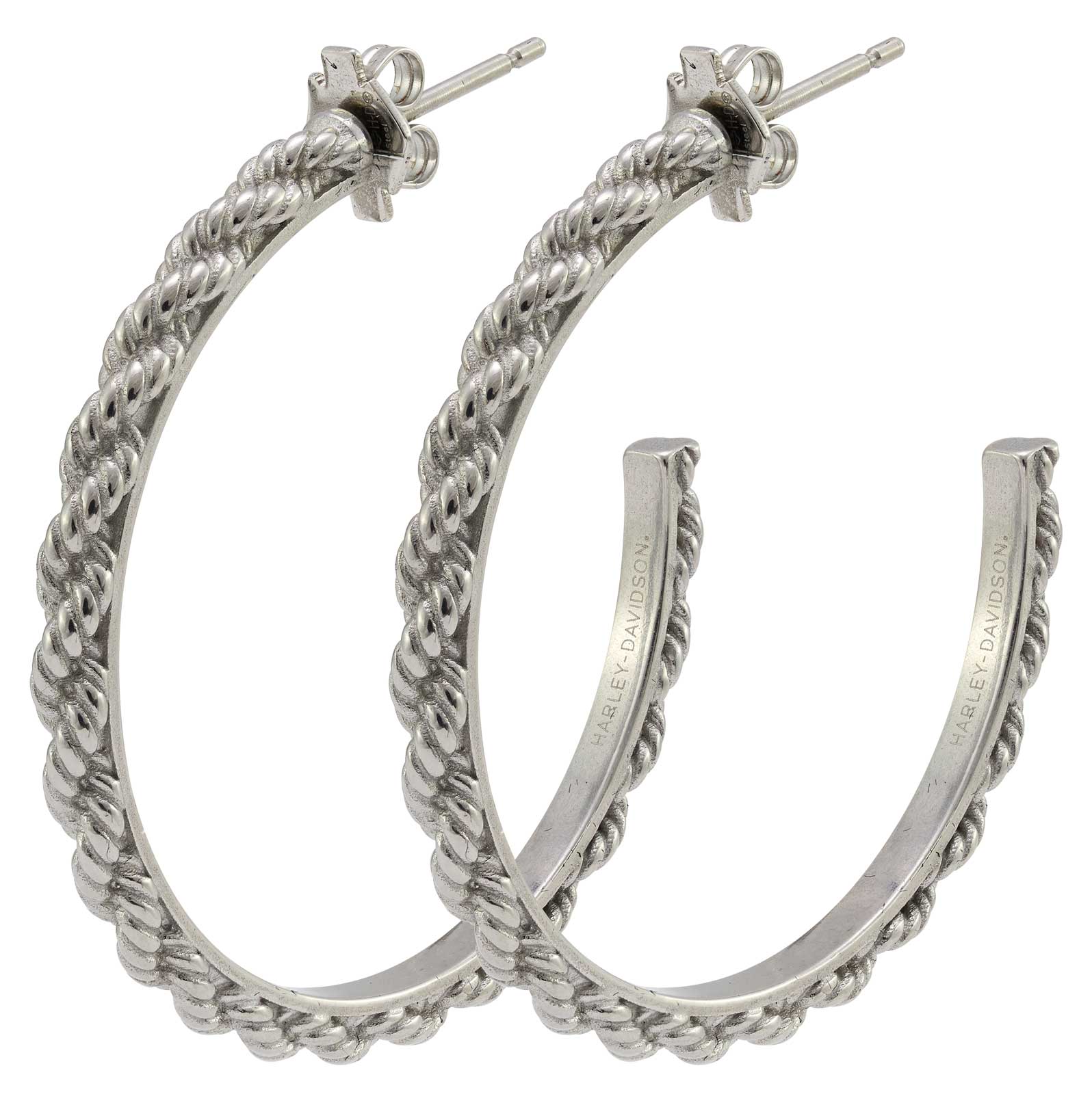 Harley-Davidson Women's Sculpted Rope Large Hoop Earrings - Stainless Steel - Wisconsin Harley-Davidson