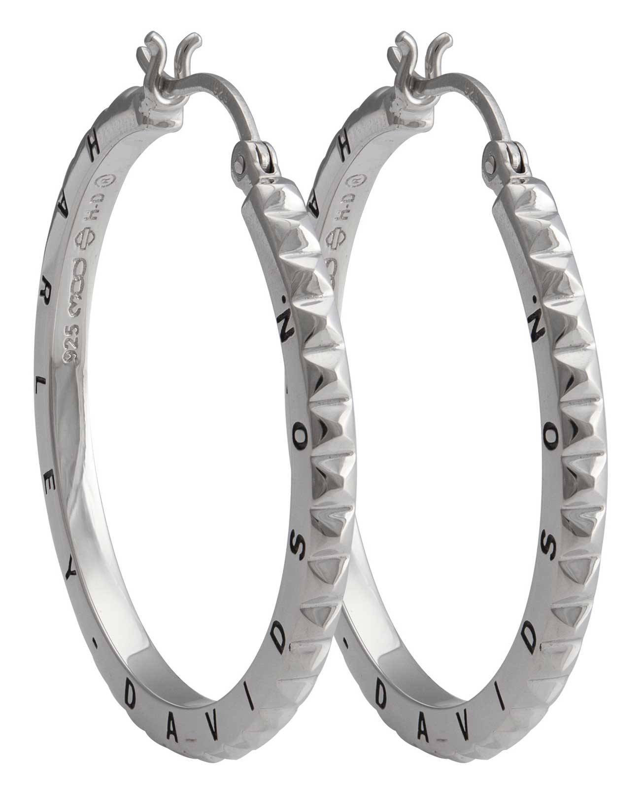 Harley-Davidson Women's Pyramid Stud Large Hoop Earrings - Stainless Steel - Wisconsin Harley-Davidson