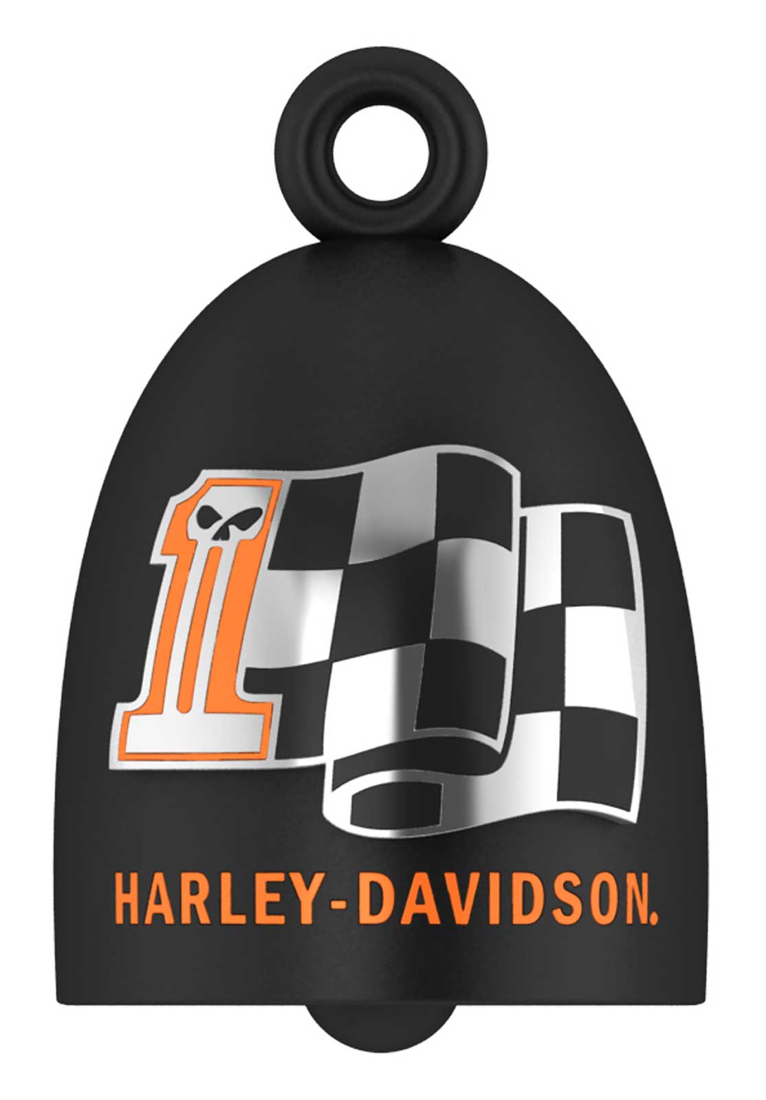 Harley-Davidson Checkered Flag #1 Skull Logo Motorcycle Ride Bell - Black Finish - Wisconsin Harley-Davidson