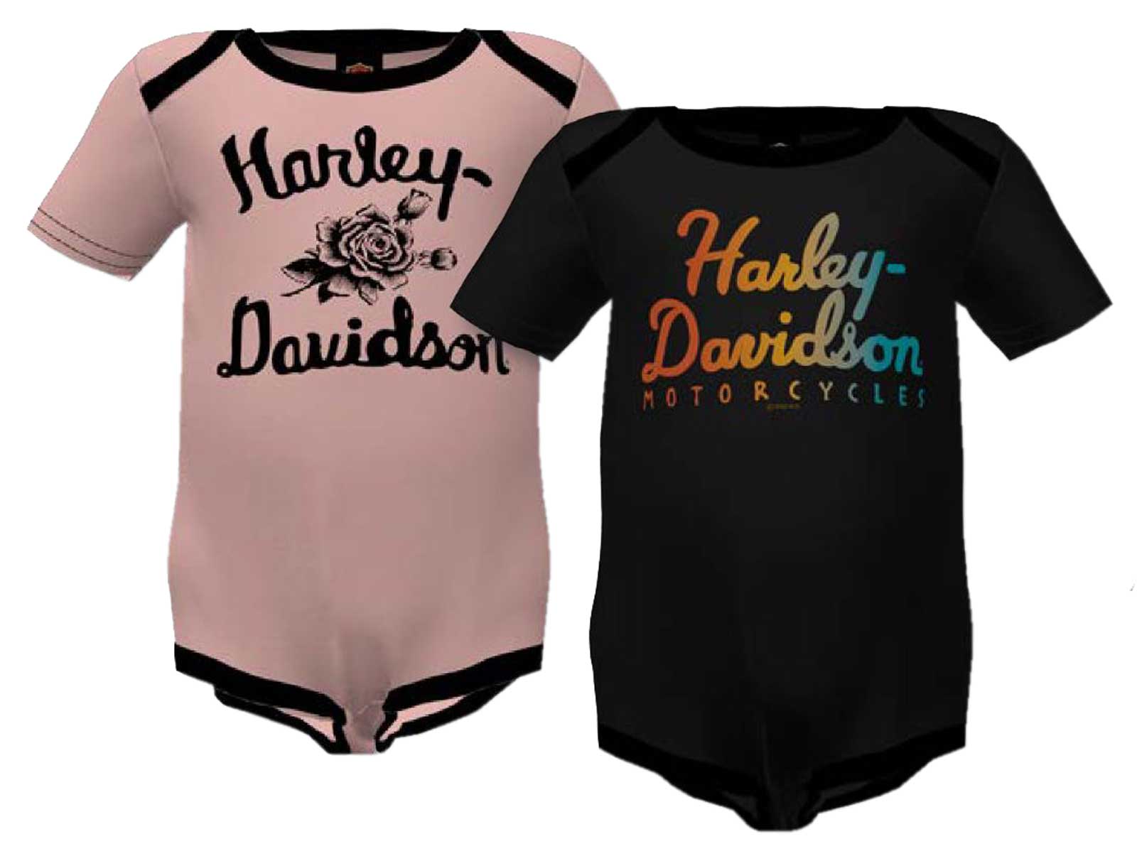 Harley-Davidson Baby Girls' 2-Pack Rainbow Foil Rib Creeper Set - Black/Pink - Wisconsin Harley-Davidson