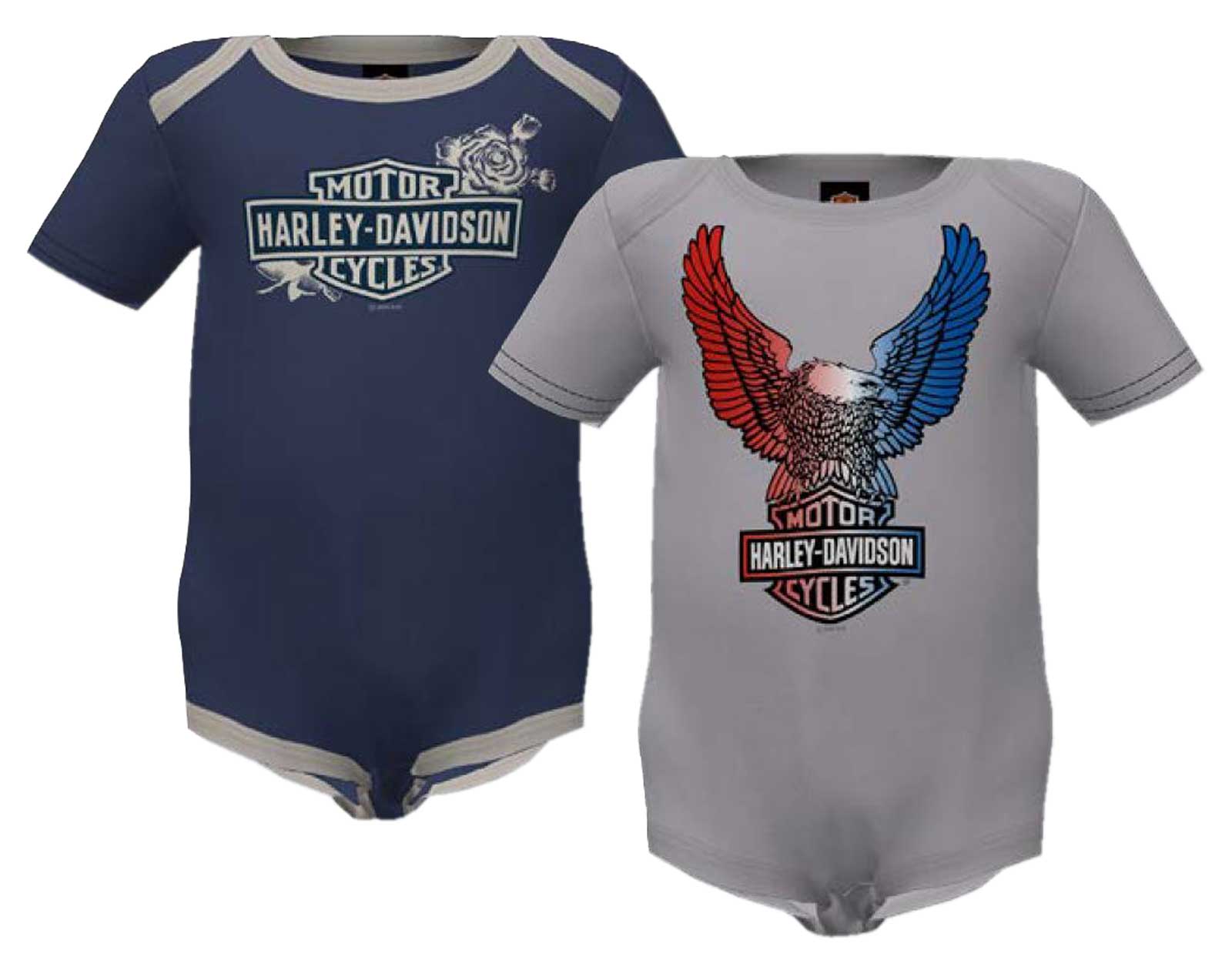 Harley-Davidson Baby Girls' 2-Pack Foiled Eagle Rib Creeper Set - Gray/Navy Blue - Wisconsin Harley-Davidson