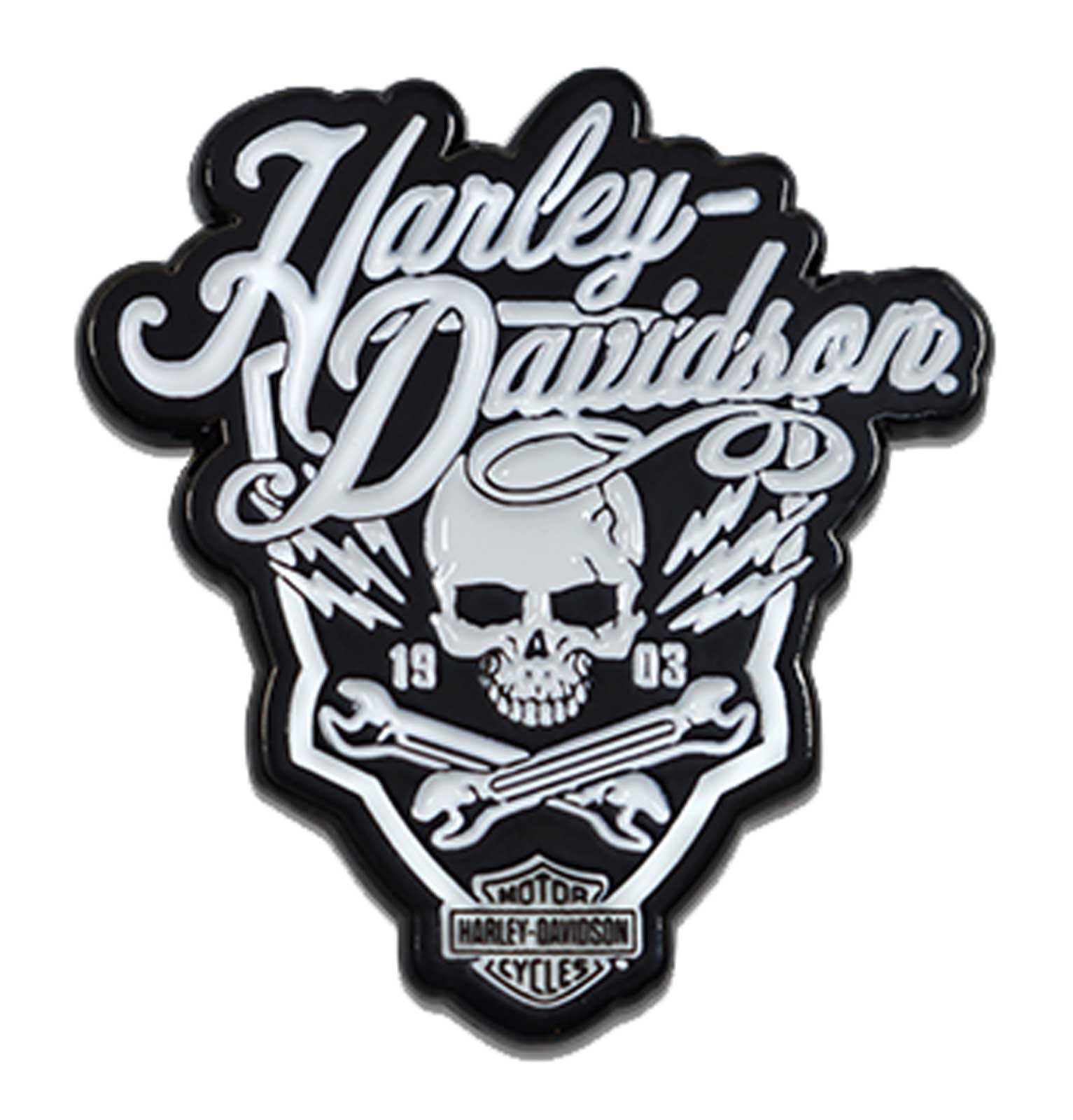 Harley-Davidson 1.5 inch. Bolts n' Doodads Metal Pin, White & Black Finishes - Wisconsin Harley-Davidson