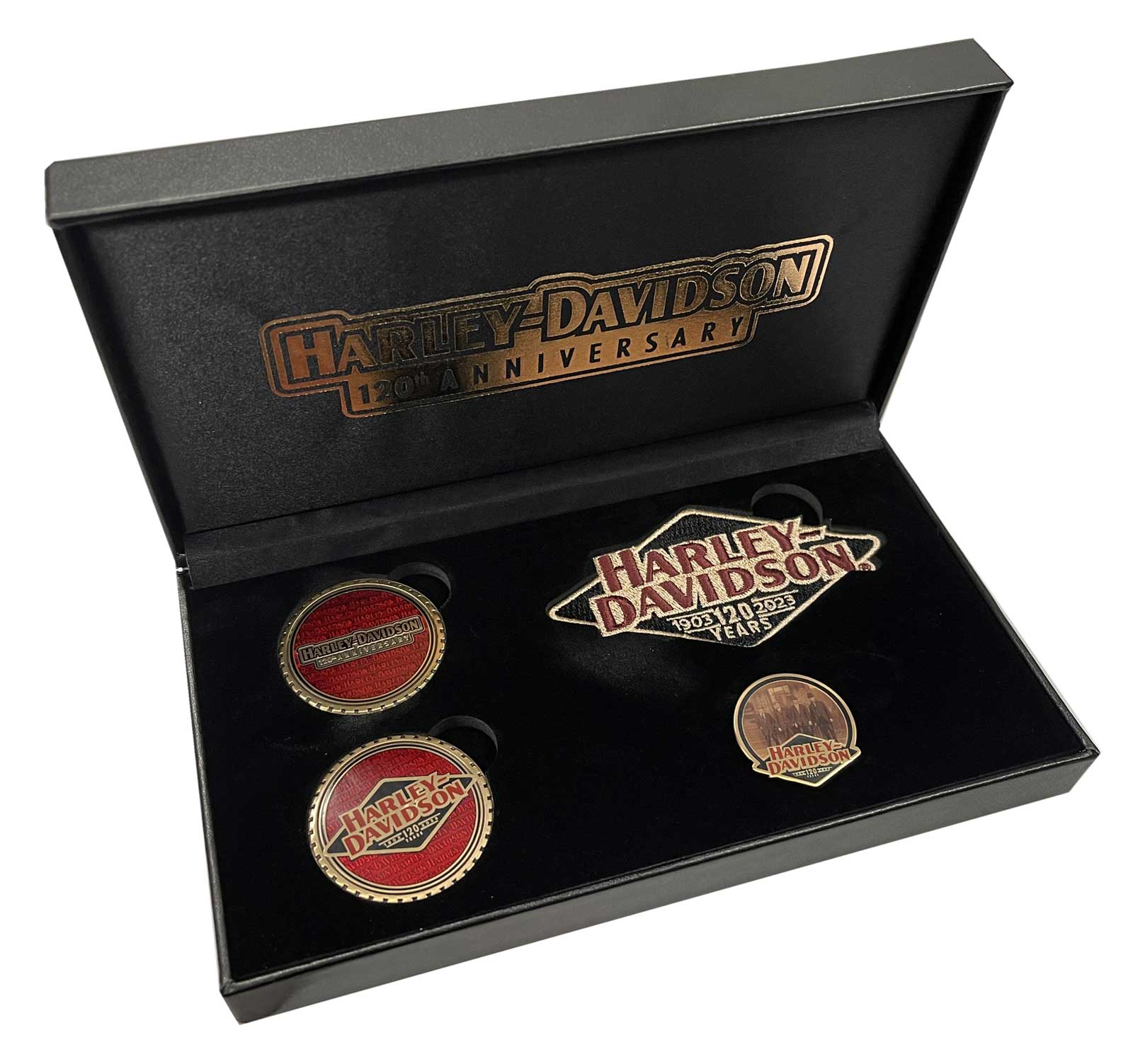 Harley-Davidson 120th Anniversary Pin, Embroidered Patch & Challenge Coin Set - Wisconsin Harley-Davidson