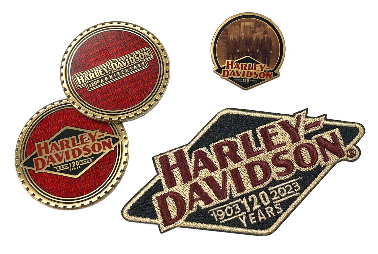Harley-Davidson Free Shipping - Harley-Davidson 120th Anniversary Pin, Embroidered Patch & Challenge Coin Set - Free Shipping on many products plus Orders Over $99