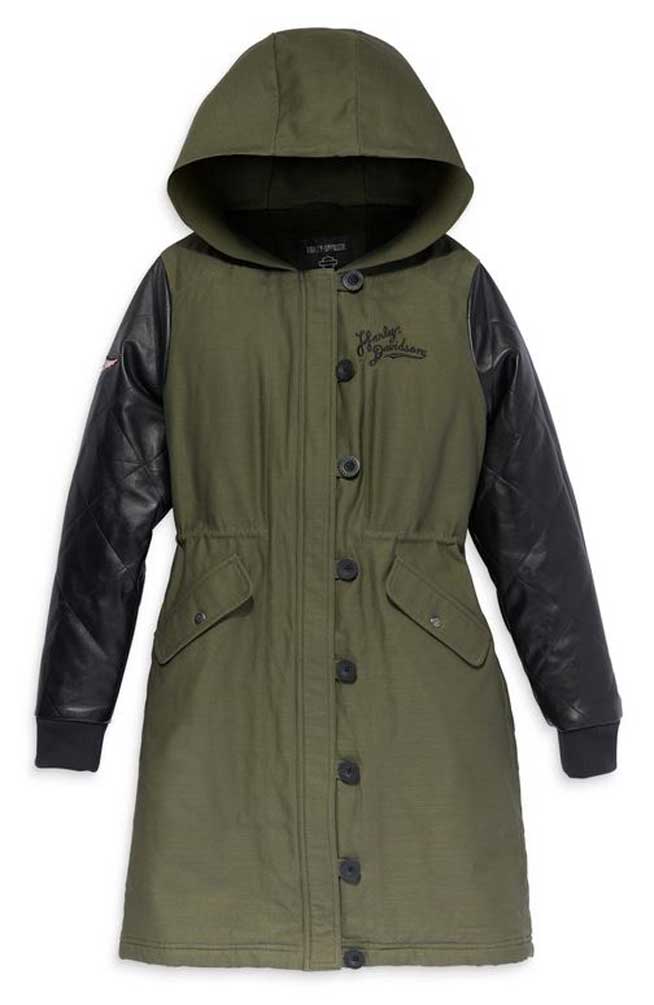 Harley-Davidson® Women's Up North Parka w/ Leather Sleeves - Green