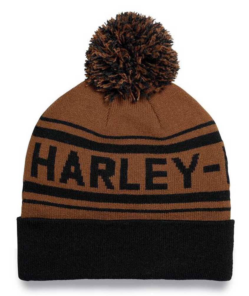Harley-Davidson Men's Celebration Cuffed Knit Pom Beanie Cap, Brown 97695-23VM - Wisconsin Harley-Davidson