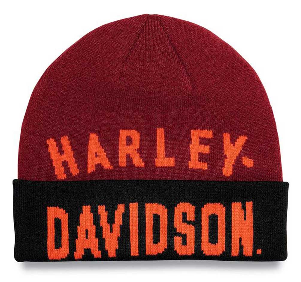 Harley-Davidson® Men's Staple Cuffed Beanie Hat - Red & Black 97687 ...