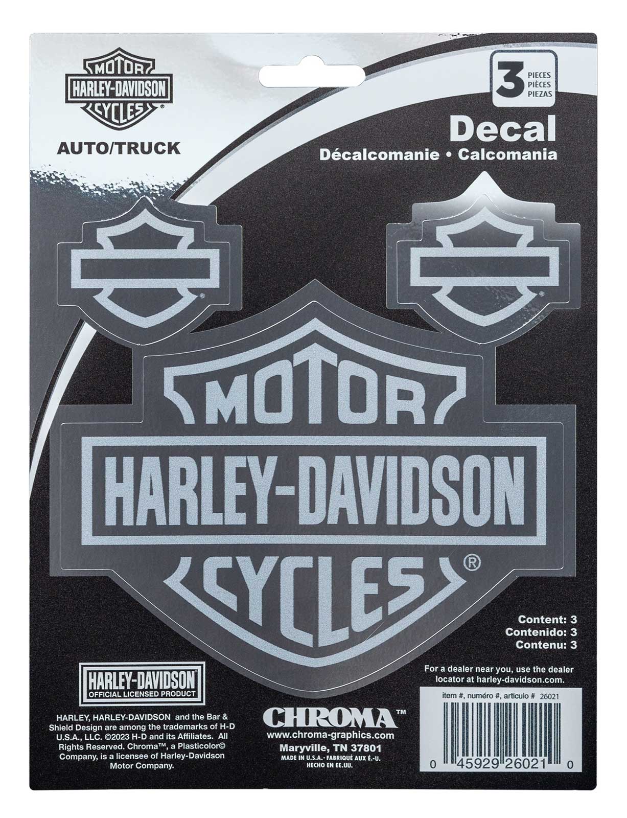 Harley-Davidson® Bar & Shield Logo Chrome Effect Decals - Silver