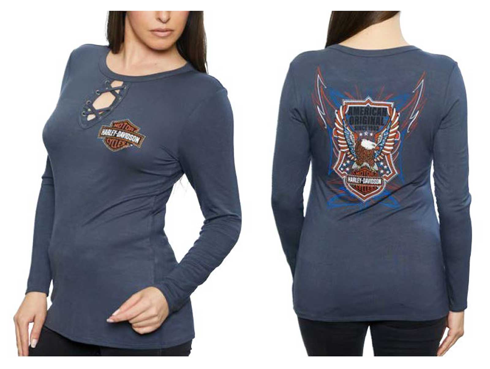 Harley-Davidson Free Shipping - Harley-Davidson Women's Barrage Embellished Criss-Cross Long Sleeve Shirt - Gray - Free Shipping on many products plus Orders Over $99