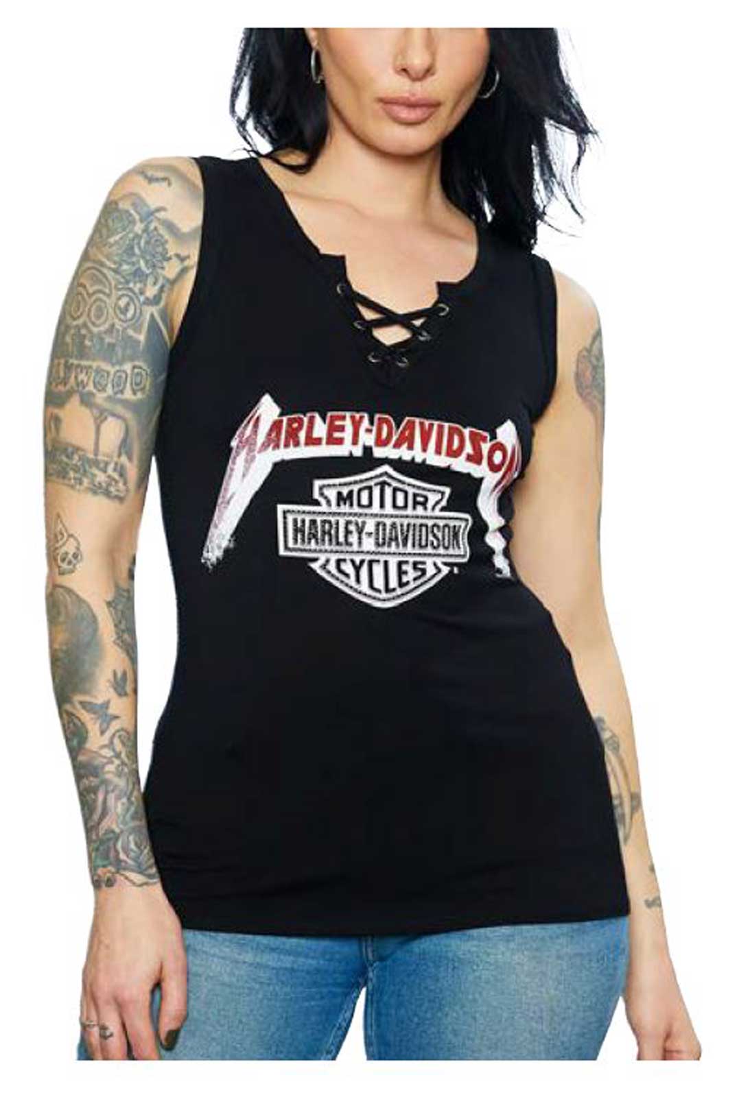 Harley-Davidson Women's Obey Your Master Embellished V-Neck Sleeveless Tank Top - Wisconsin Harley-Davidson