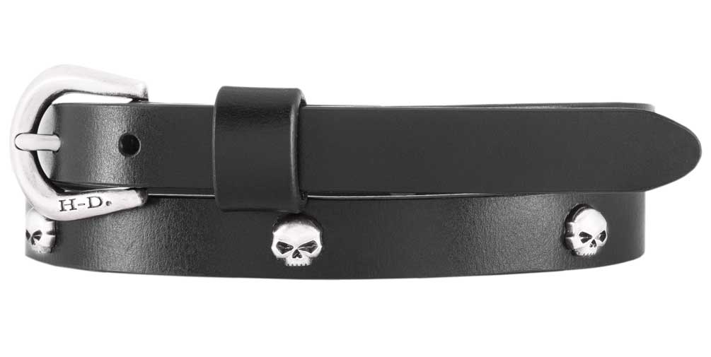 Harley-Davidson Women's Ruthless Skulls Genuine Leather Belt, Black - Wisconsin Harley-Davidson