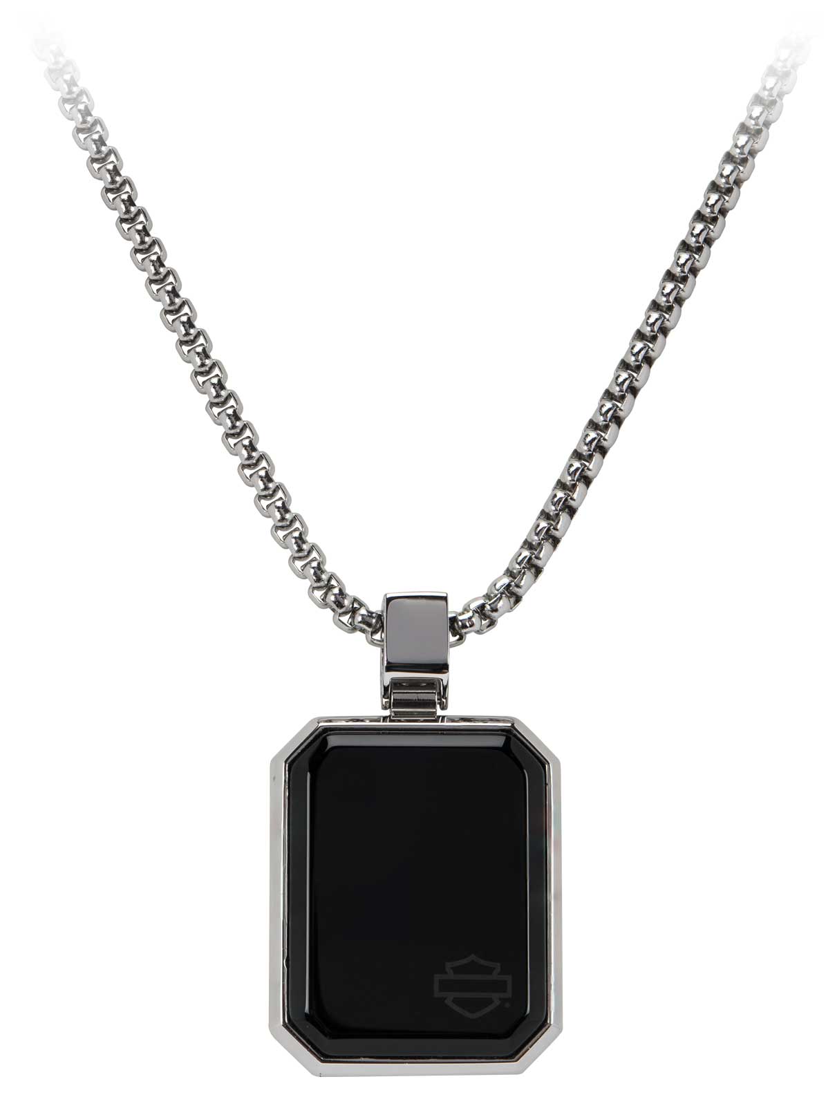 Harley-Davidson Men's Dogtag Onyx Pendant Chain Necklace - Stainless Steel - Wisconsin Harley-Davidson