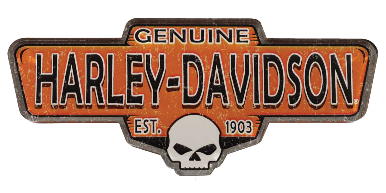 Harley-Davidson Distressed Tin Memories H-D Acrylic Magnet - 4 inch - Orange - Wisconsin Harley-Davidson