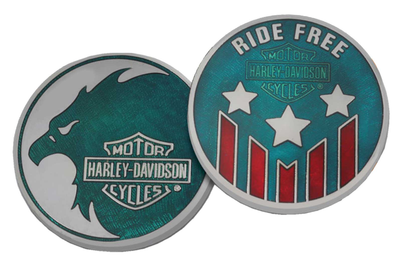 Harley-Davidson Distressed Eagle Metal Challenge Coin, 1.75 inch - Blue/Silver - Wisconsin Harley-Davidson