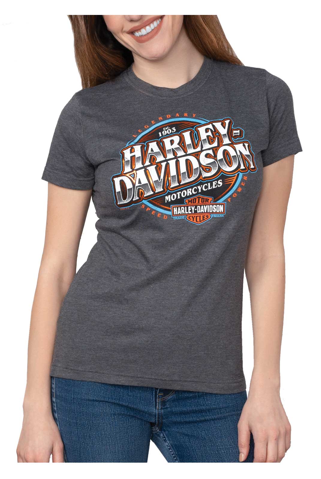 Harley-Davidson Women's Vintage Wave Foiled Short Sleeve Tee - Heather Charcoal - Wisconsin Harley-Davidson