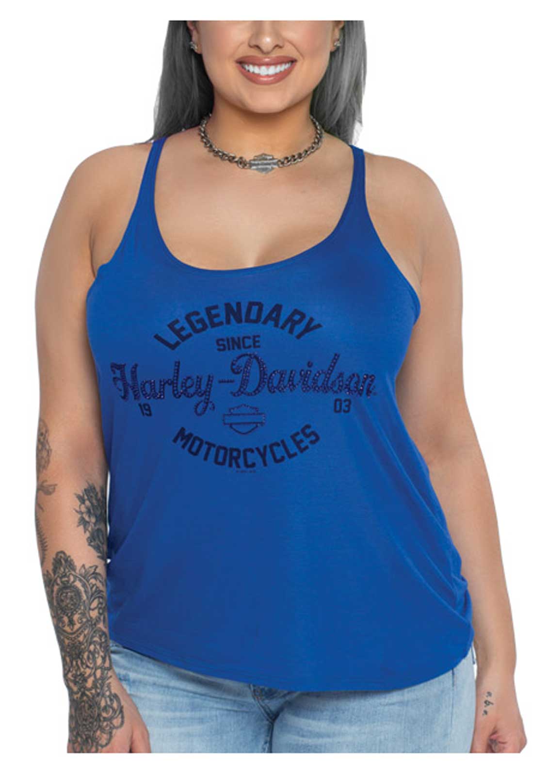 Harley-Davidson Women's Origin Embellished Sleeveless Tank Top - True Royal - Wisconsin Harley-Davidson