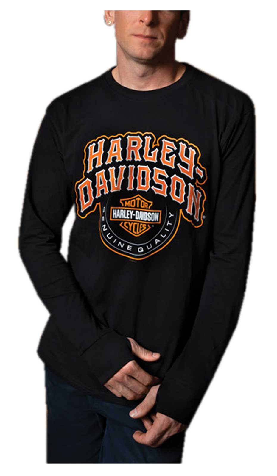 Harley-Davidson Men's Aggressive Long Sleeve Cotton Crew-Neck Shirt - Black - Wisconsin Harley-Davidson