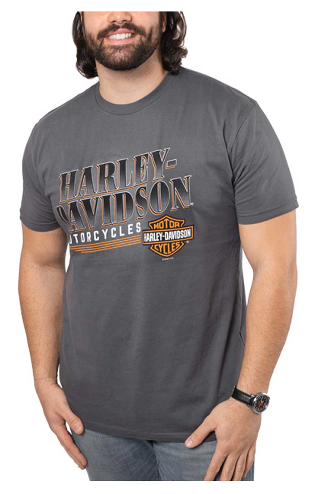 Harley-Davidson Men's Fastway Short Sleeve Crew-Neck Cotton T-Shirt - Gray - Wisconsin Harley-Davidson