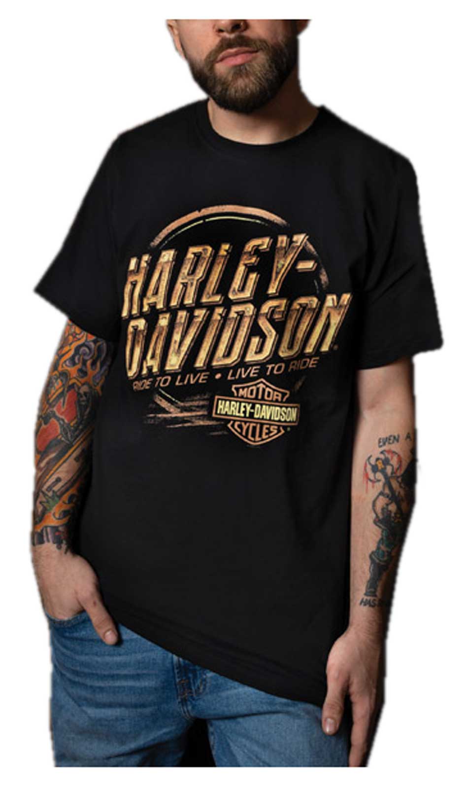 Harley-Davidson Men's Lavish Crew-Neck Short Sleeve Cotton T-Shirt - Black - Wisconsin Harley-Davidson