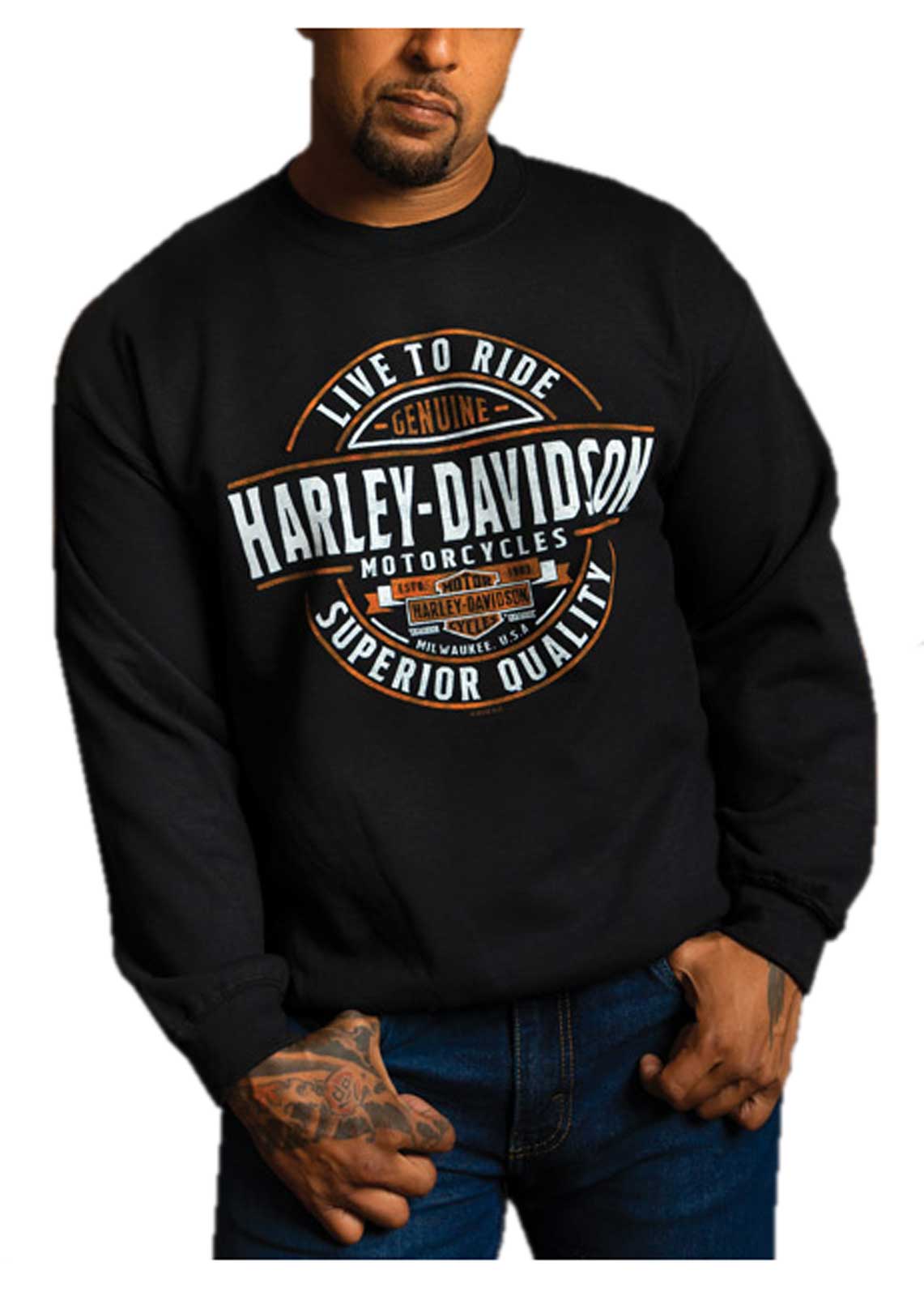 Harley-Davidson Men's All In Crew-Neck Pullover Fleece Sweatshirt - Black - Wisconsin Harley-Davidson